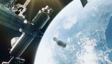 A rendering shows the Nyx spacecraft approaching the International Space Station above Earth.