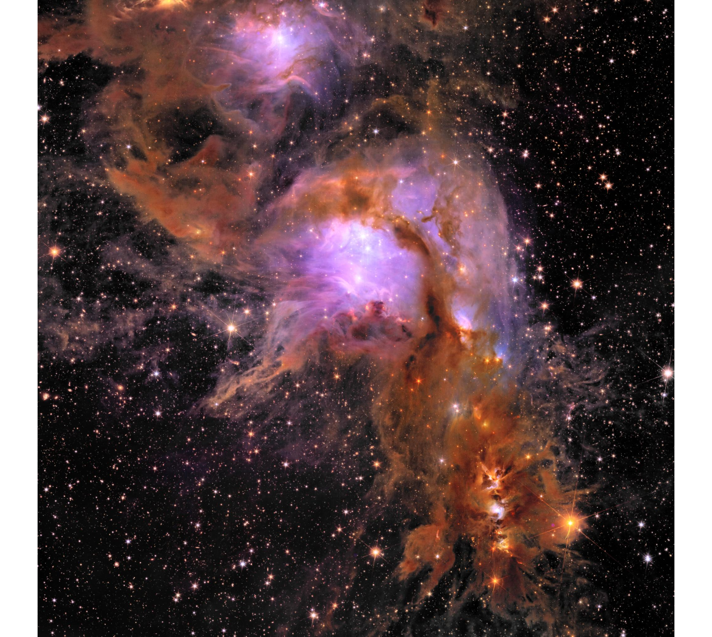 Stunning purple and orange clouds in a vast field of space