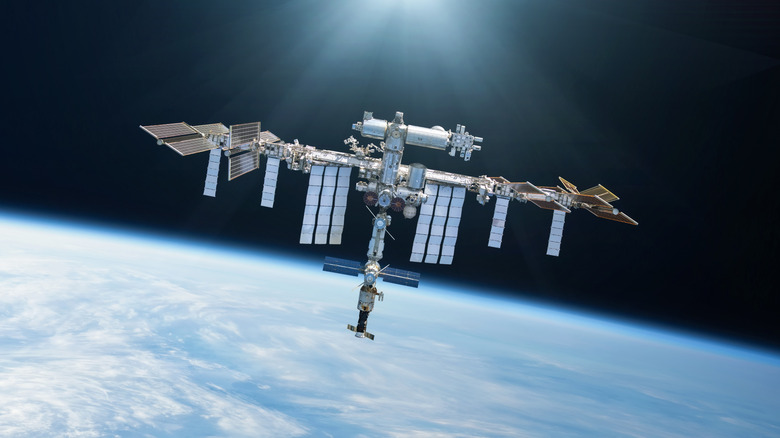 The International Space Station in orbit around Earth.