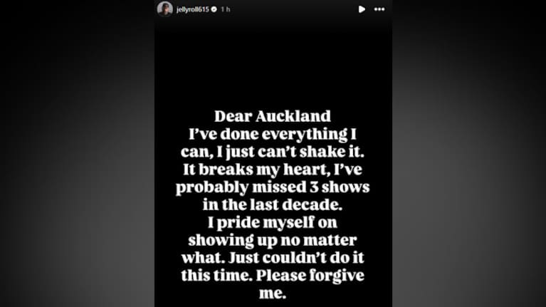 Jelly Roll announced the cancellation of his Auckland show on Instagram. (Source: Instagram)