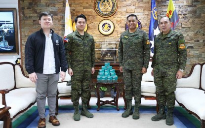 <p><strong>MEDICINES FOR RESCUERS.</strong> Armed Forces of the Philippines (AFP) chief Gen. Romeo Brawner Jr. (2nd from right) leads the acceptance of doxycycline medicines donated by FPJ Panday Bayanihan, facilitated by Rep. Brian Poe (2nd from left) in partnership with Jackpharma Inc., represented by director Jacko Hernandez, on Tuesday (Nov. 11, 2025) in Camp Aguinaldo, Quezon City. The donation aims to protect AFP personnel, reservists and first responders who are regularly exposed to health risks in flood-affected and disaster-prone areas. <em>(Photo courtesy of the AFP)</em></p>