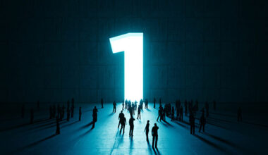 Crowd waiting before glowing number one