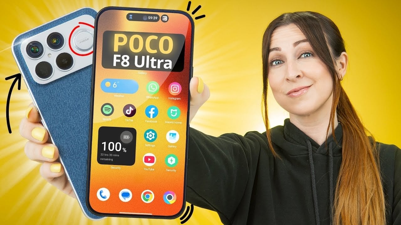 Poco F8 Ultra smartphone showcasing sleek design in denim blue