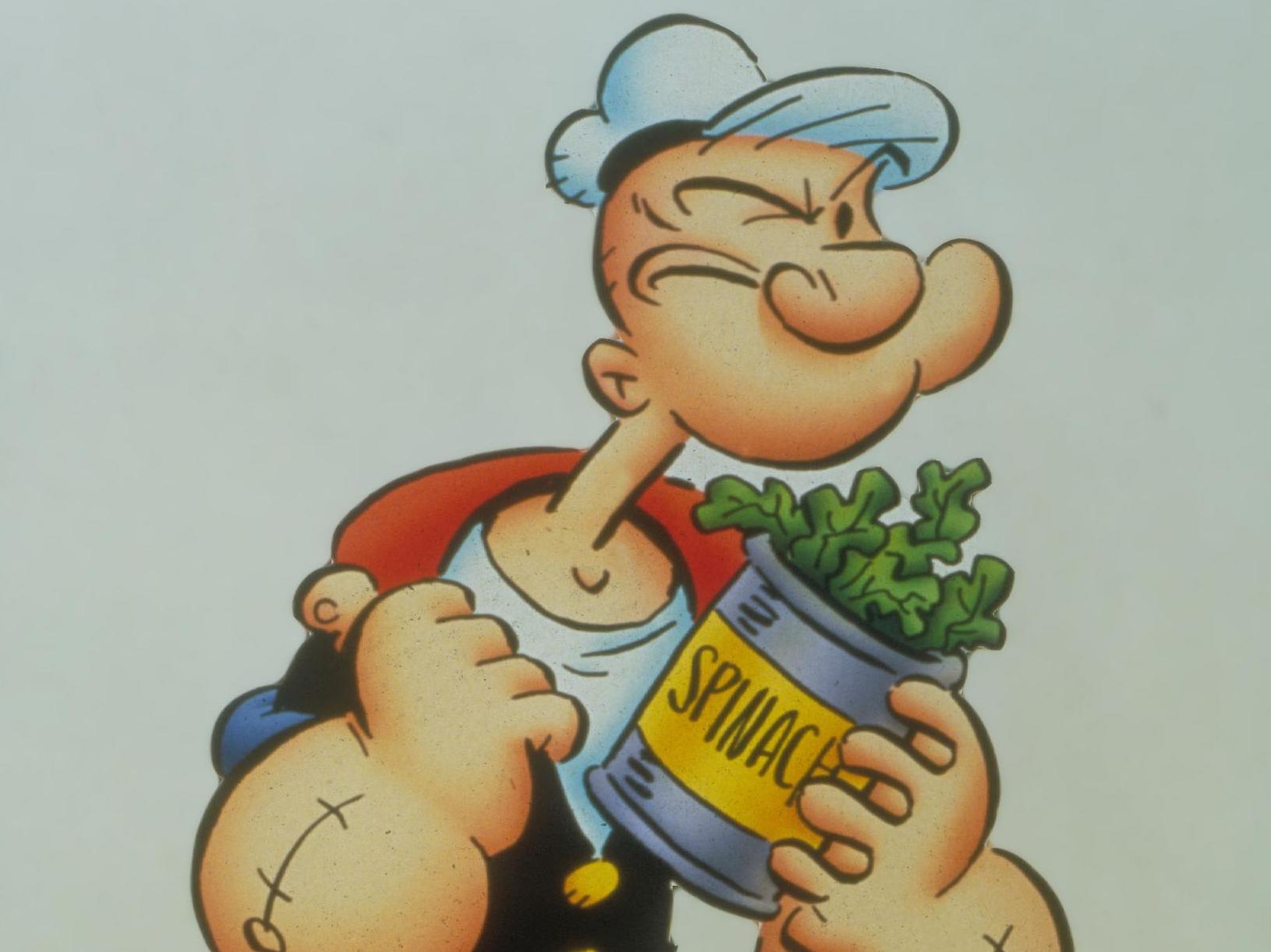 Popeye the Sailor Man, with signature can of spinach, actually turned to the leafy green for its Vitamin A, not iron