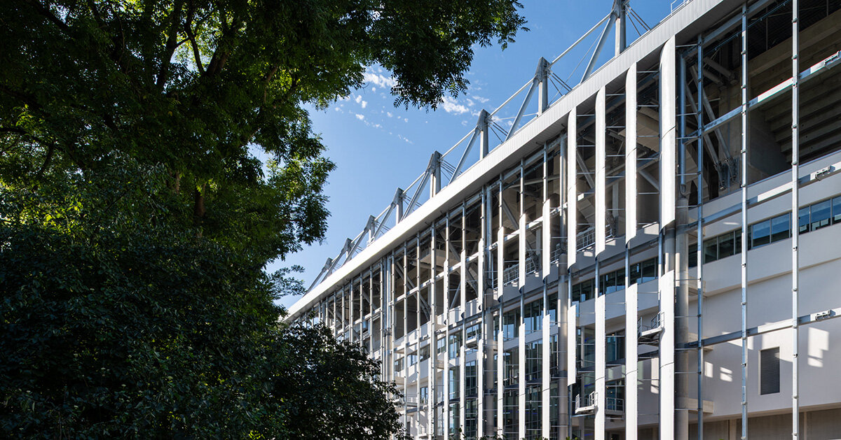 upcycled airplanes form populous' stadium facade in strasbourg