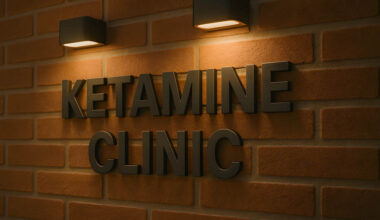 Sign on a wall reading "KETAMINE CLINIC"