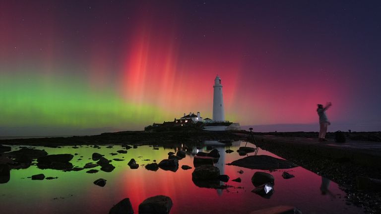 The view over St Mary's Lighthouse in Whitley Bay last night. Pic: PA