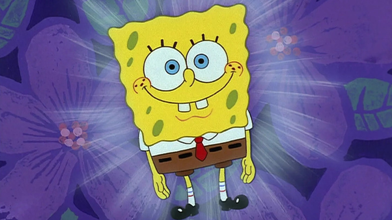 SpongeBob SquarePants (Tom Kenny) gives a goofy grin
