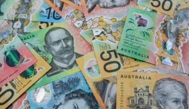 Macro shot of assorted Australian banknotes