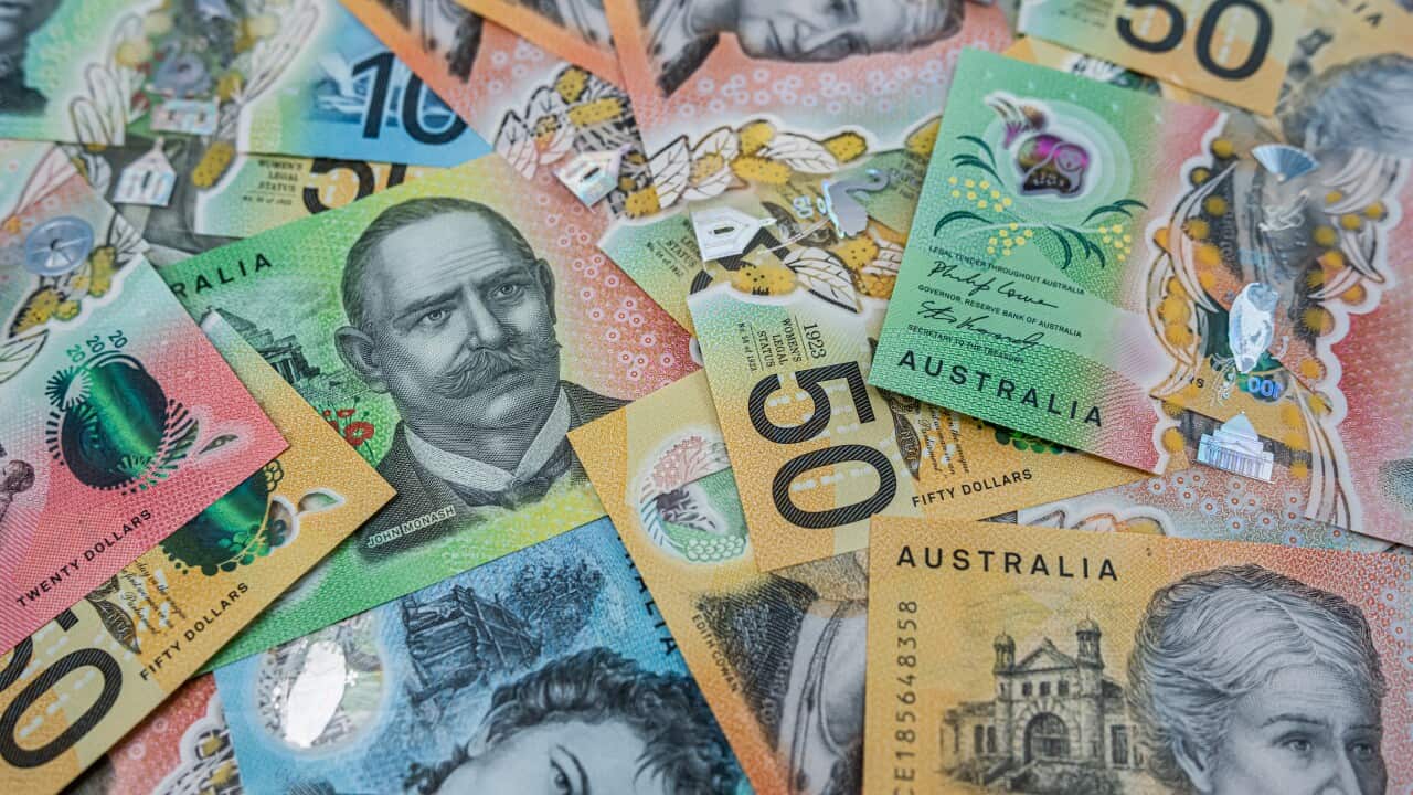 Macro shot of assorted Australian banknotes