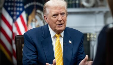 Donald Trump participating in an interview with Bev Turner of GB News.