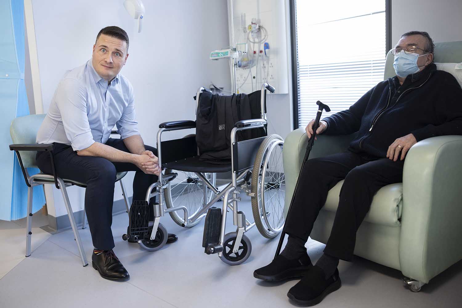 Wes Streeting visiting West Cumberland Hospital with a patient.