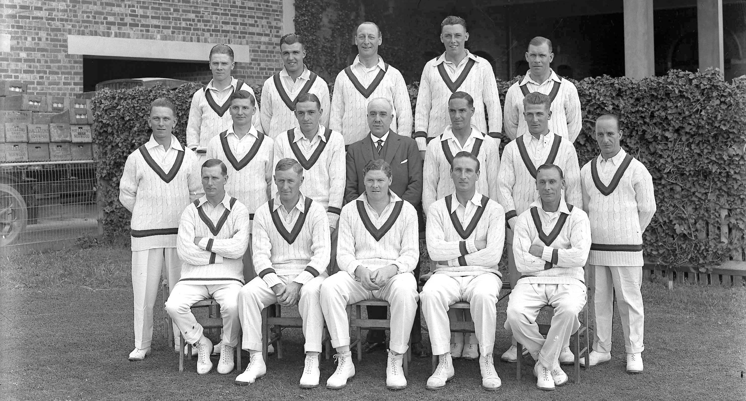 The English cricket team in 1928, posing for a team photo at the start of their Ashes campaign.