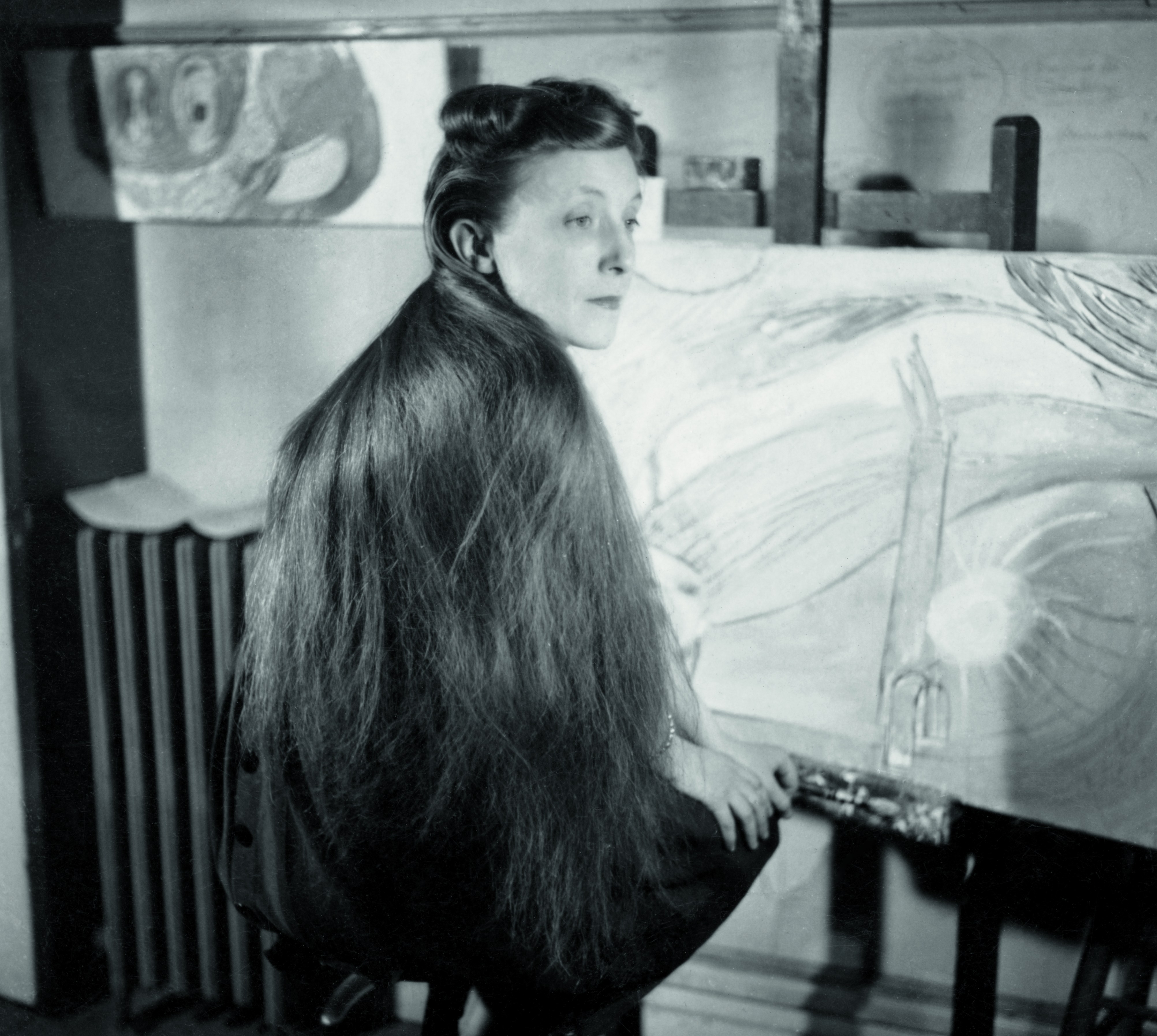 Louise Bourgeois in her studio in New York, circa 1946.