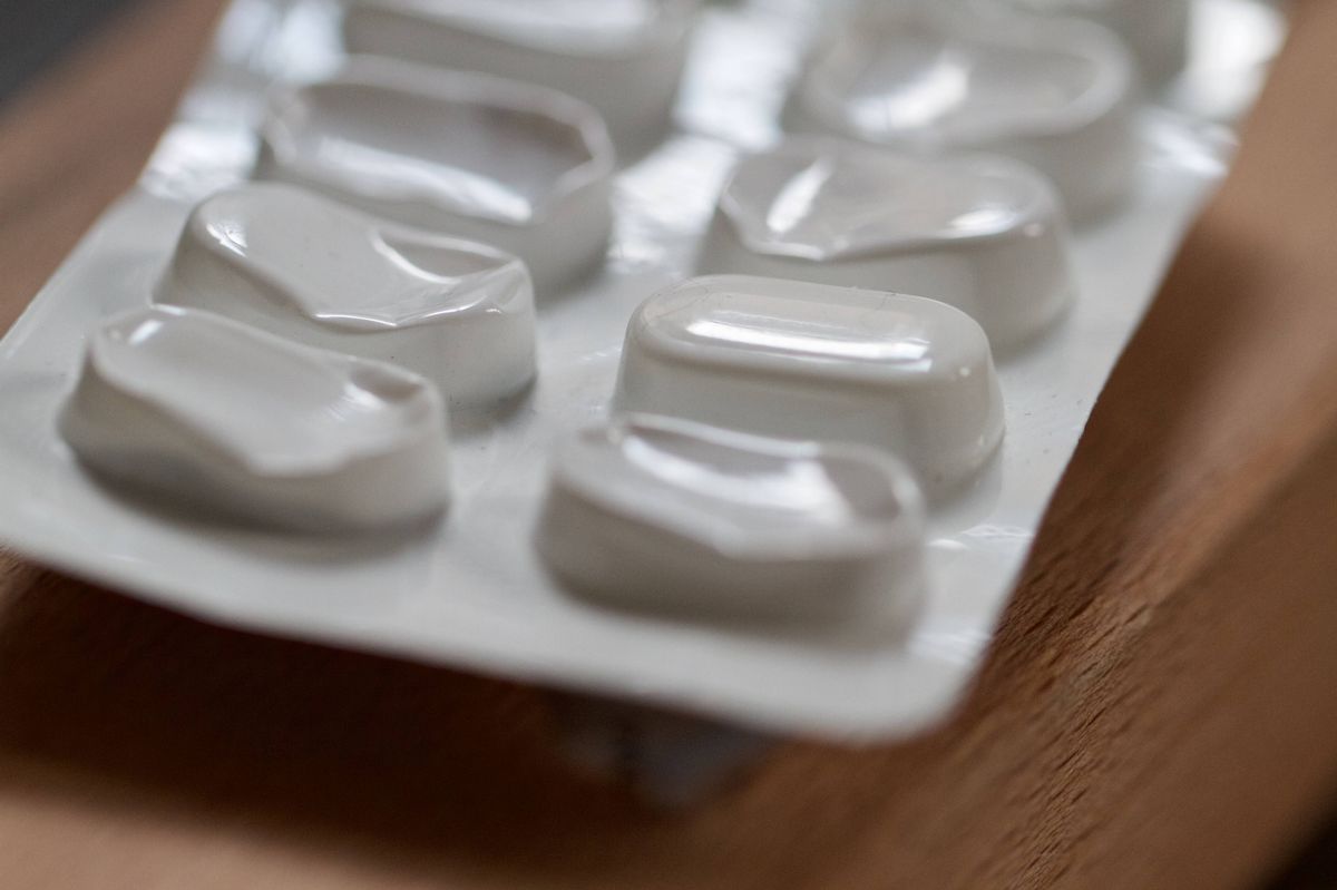 Nearly used up pack of painkiller tablets