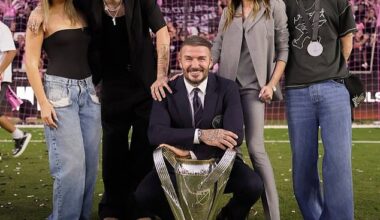 David Beckham's 'incredible year' was tinged with sadness due to his fallout with his estranged son Brooklyn who he is no longer on speaking terms with (pictured L-R Harper, Romeo, David, Victoria and Cruz)