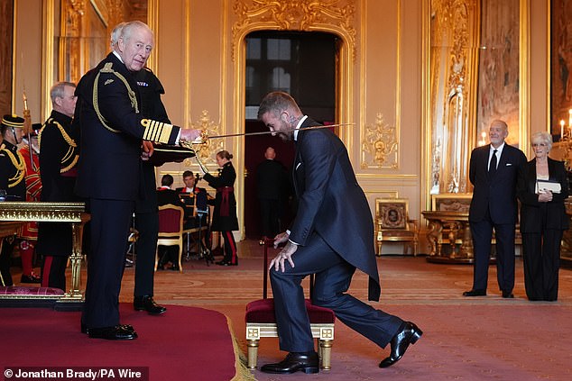 The former footballer reflected on the past year in a new Instagram post, as he spoke of how 'grateful' he was for moments such as his 50th birthday and receiving his knighthood (pictured) while admitting it is a year he'll 'remember forever'