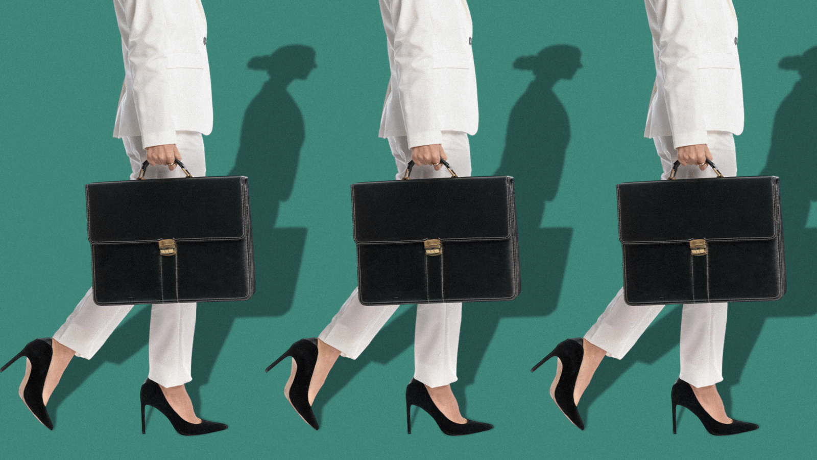 Photo illustration of women holding briefcases walking in a row