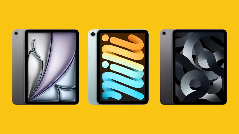 Various iPads on a yellow background
