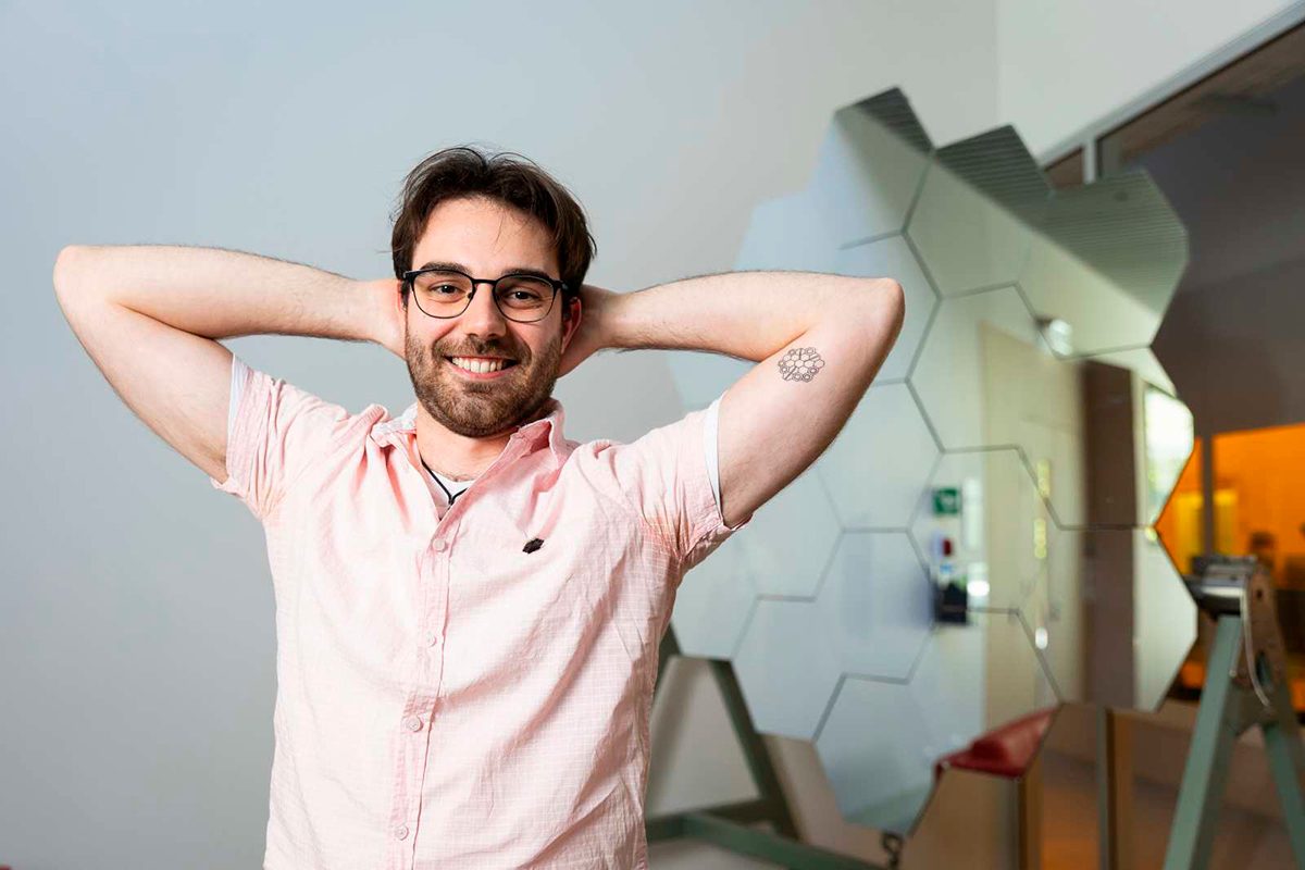 Student Max Charles pictured with his James Webb Space Telescope tattoo. Credit: University of Sydney
