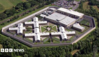 Aerial image of a prison surrounded by trees.
