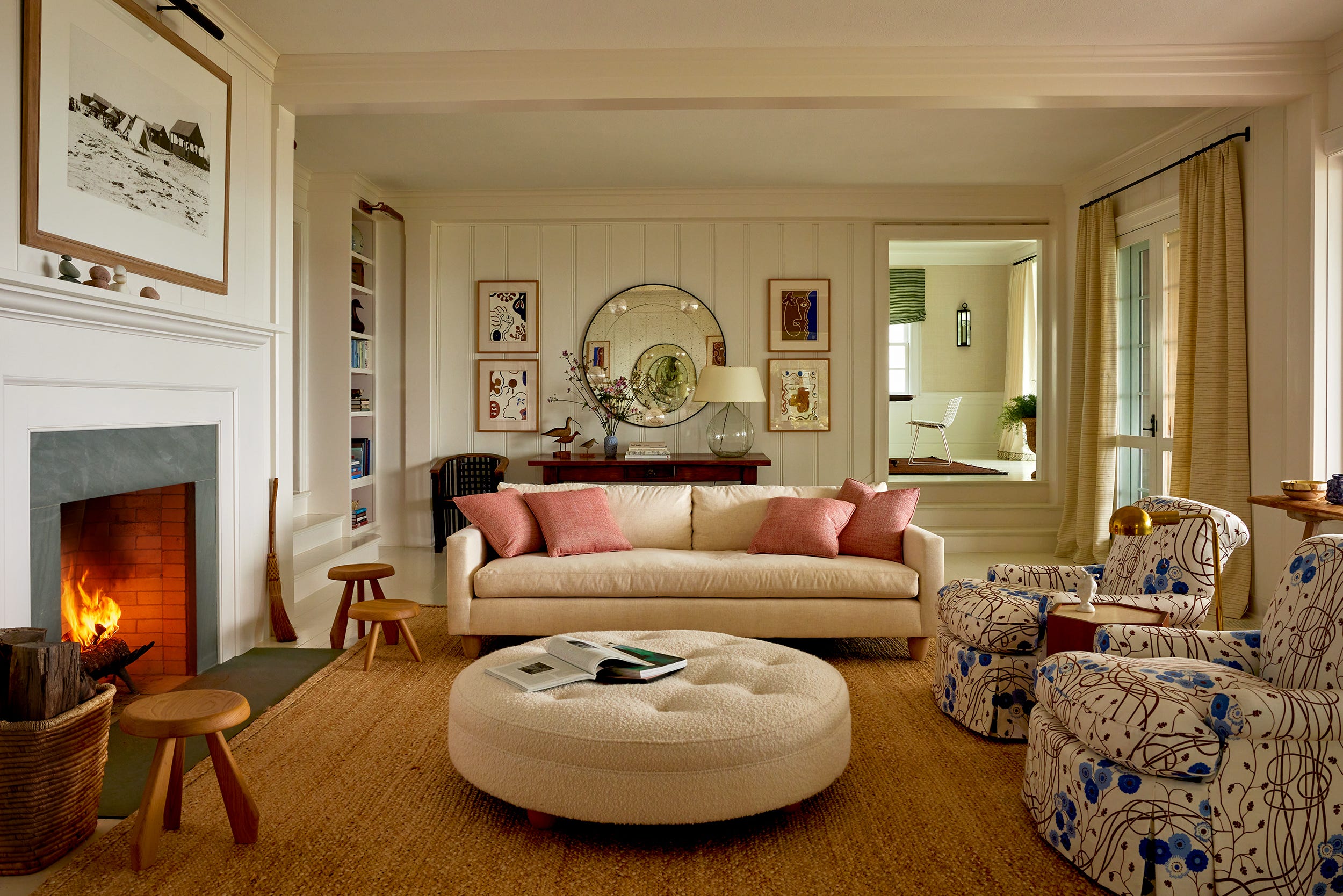 Cozy living room featuring a fireplace and stylish furniture.