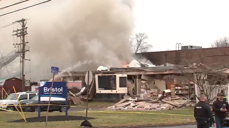 First responders are on the scene of a fire after an explosion at a nursing home in Bristol Township