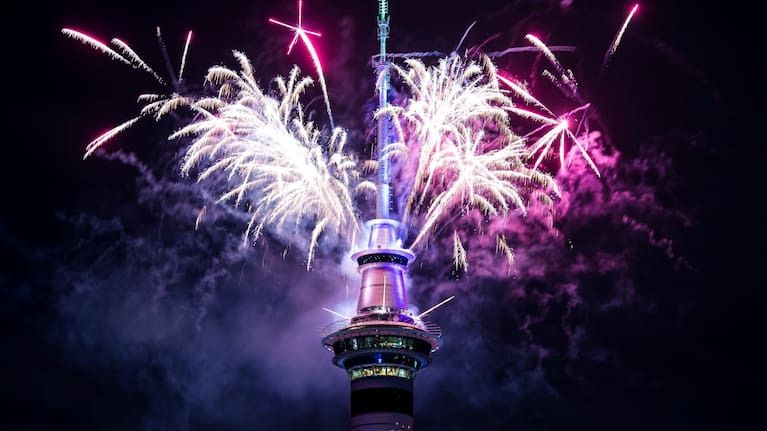 Fireworks at the Sky Tower in Auckland.