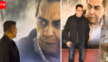 ‘Ikkis’ screening: Salman Khan gets emotional as he pauses by Dharmendra’s poster - Watch |