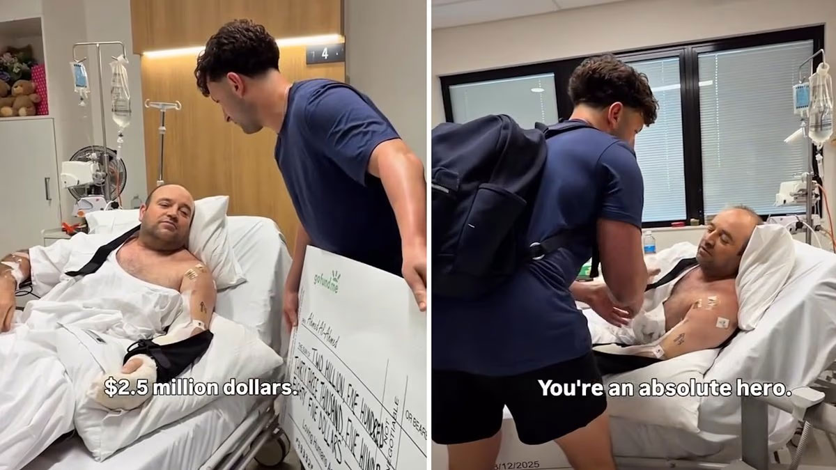 Bondi hero receives AUD$2.5 million cheque in hospital bed