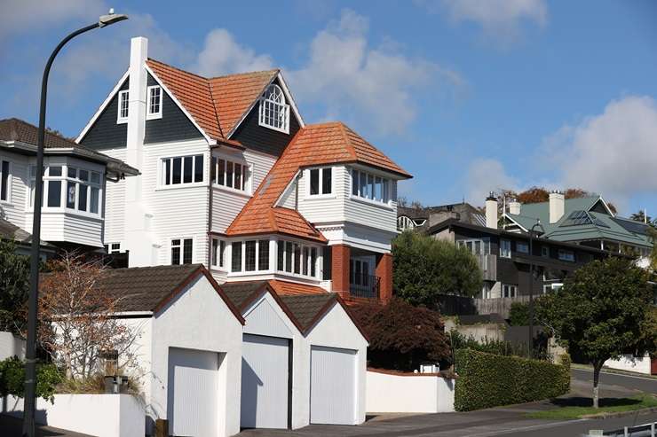 High-end estates dot Waiheke's Nick Johnstone Drive, where the median property value is just under <img0m. Photo / Fiona Goodall