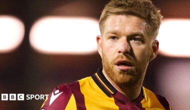 Adam Clayton in action for Bradford City in 2023