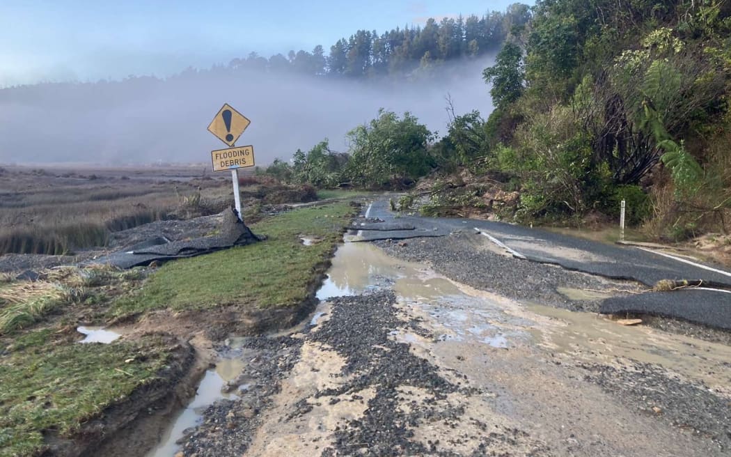 Flooding and damage in Otuwhero Valley and Sandy Bay Road near Marahau, during extensive floods in the area, on 12 July, 2025.