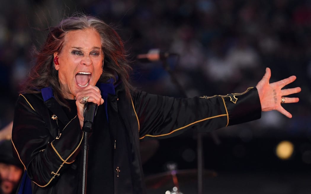 INGLEWOOD, CALIFORNIA - SEPTEMBER 08: Musician Ozzy Osbourne performs during half-time of the NFL game between the Los Angeles Rams and the Buffalo Bills at SoFi Stadium on September 08, 2022 in Inglewood, California.   Kevork Djansezian/Getty Images/AFP (Photo by KEVORK DJANSEZIAN / GETTY IMAGES NORTH AMERICA / Getty Images via AFP)