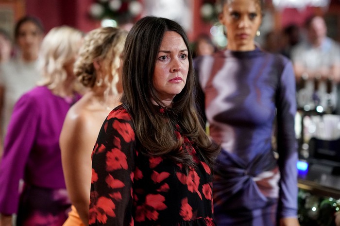530451,TITLE:Eastenders Lacey Turner as Stacey Slater reacting to Max's comeback in EastEnders