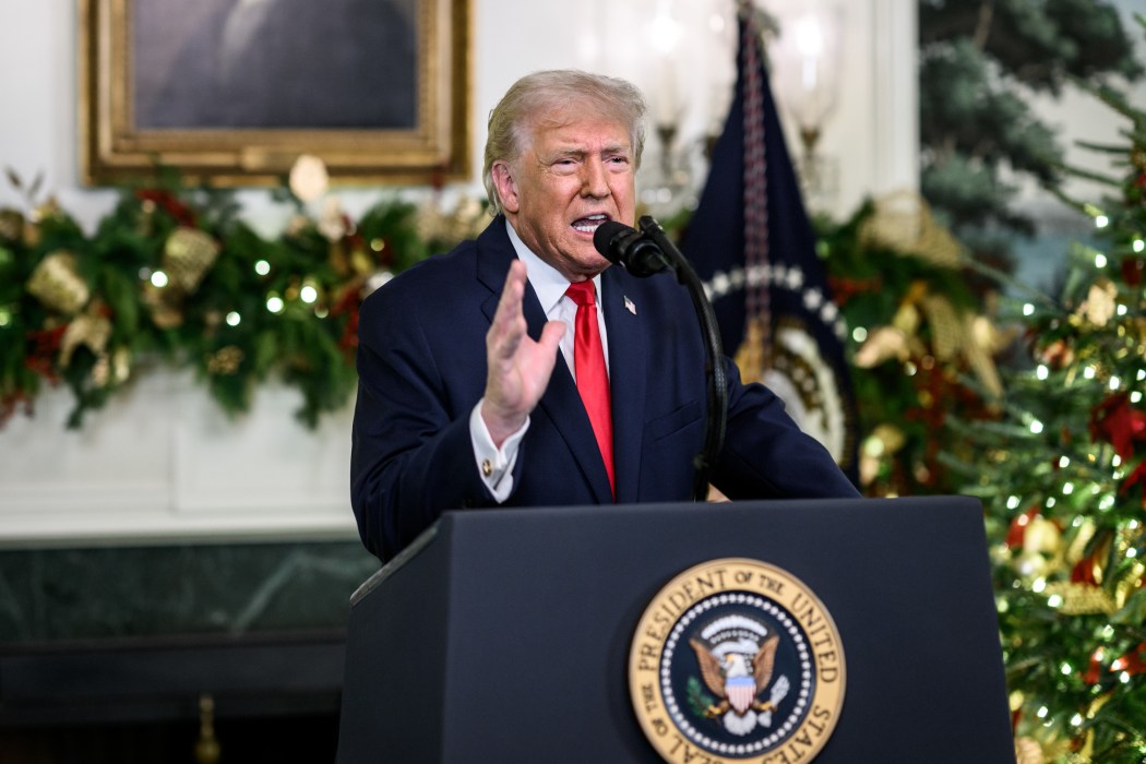 US President Donald Trump addresses the nation, Wednesday, December 17, 2025, from the Diplomatic Reception Room of the White House. Photo: Daniel Torok/Flickr.