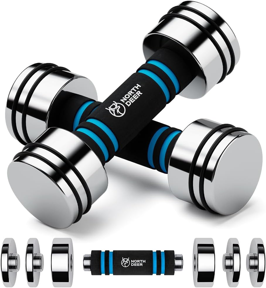 Steel Dumbbells 2.5kg Pair (1.5kg/2kg/2.5kg) Ultracompact Adjustable Chrome Dumbbell Set Women With Foam Handles Home Gym Workout (2&times;2.5kg)