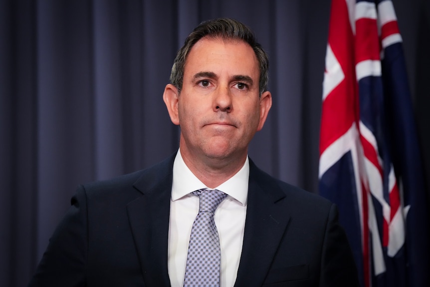Jim Chalmers at a press conference at Parliament House