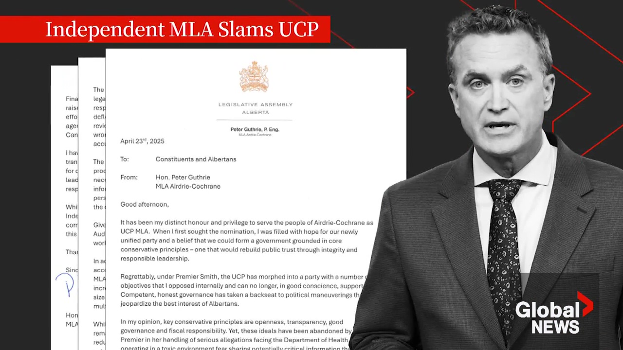 Click to play video: 'Ousted UCP MLA Peter Guthrie releases letter critical of former party'