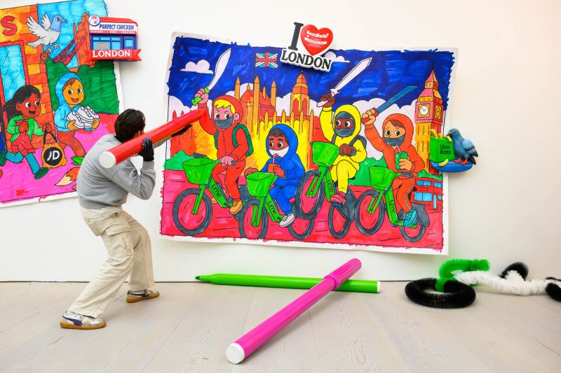 PRIEST's latest London exhibition blends naive artwork with big themes