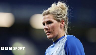 Millie Bright warming up before Chelsea's 1-0 defeat by Everton in the WSL on Sunday
