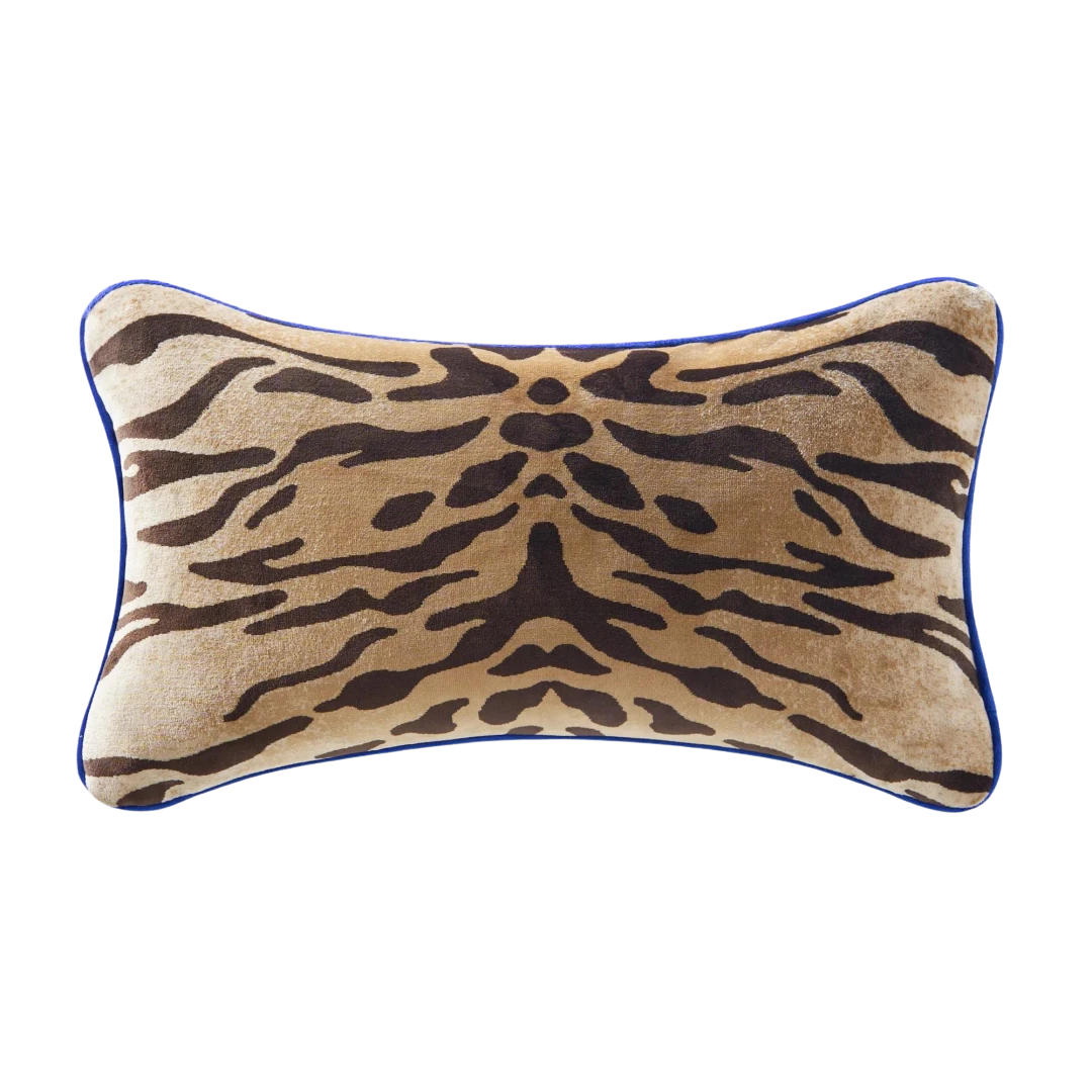 Bronze Tiger Lumbar 12" X 20" - Blue Piping