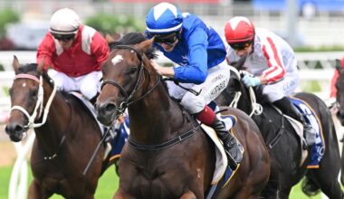 Justin Huxtable guides Zip Lock to victory in the Group 3 BJ McLachlan Stakes at Eagle Farm after picking up the ride on the promising colt. Picture: Trackside Photography