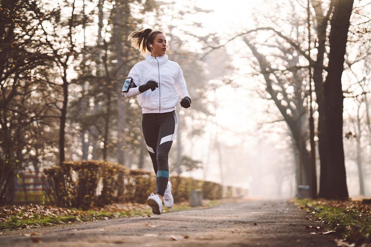 woman jogging during winter