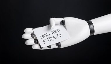 Robotic Hand Holding Sign "you Are Fired"