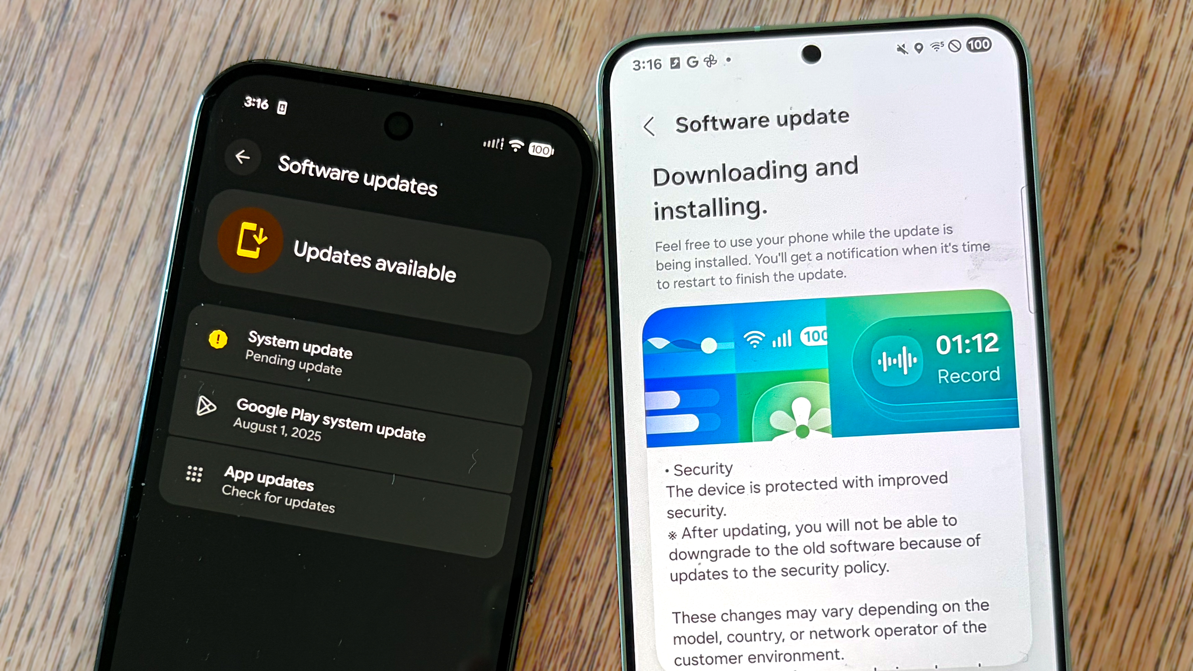 Software updates on a Pixel 10 Pro and Galaxy S25 Plus