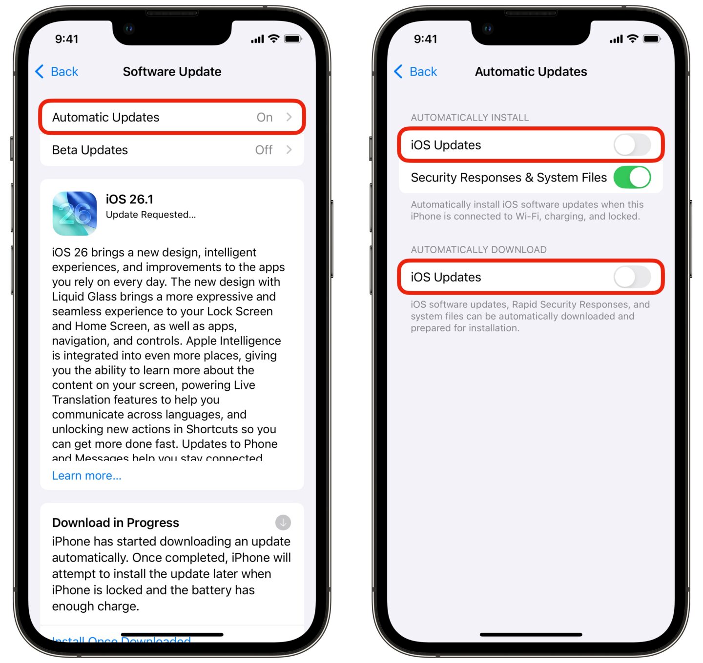 Disabling automatic updates