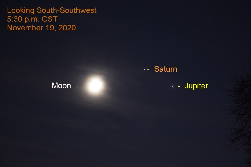 Jupiter, Saturn, Moon, November 19, 2020