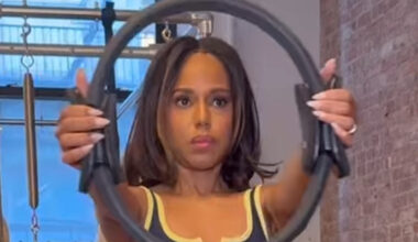Kerry Washington, 48, shows off perky bum and toned abs in spandex shorts and sports bra for grueling Pilates workout