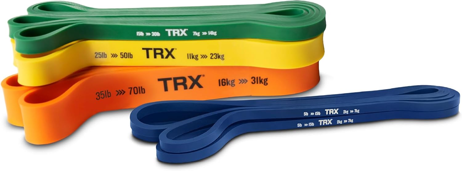 Trx Training Strength Band Set for Working Out, Full-Body Resistance Bands for Home and Gym Use, 79.5-Inch Circumference, 5 &ndash; 70 Pounds, Pack of 4